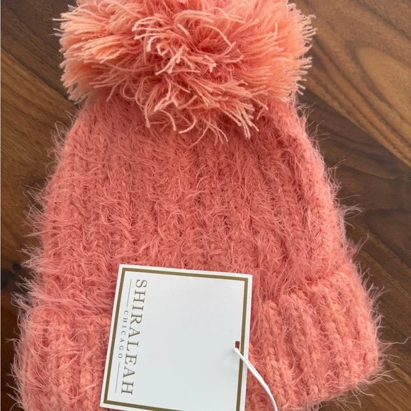 Shiraleah Peach Fuzzy Pom-Pom Beanie - Picture 4 of 4